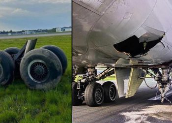 Təcili eniş edən yük təyyarəsinin şassisi qırılıb
