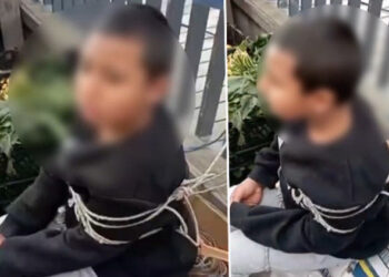 Oğurluq etdiyi deyilən 9 yaşlı uşağı iplə bağlayıb – Videoya çəkdi